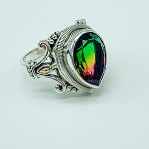 Sterling Silver Watermelon Quartz Triplet Ring